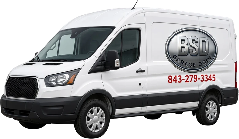 BSD Garage Door service van signed with the company logo and phone number 843-279-3345